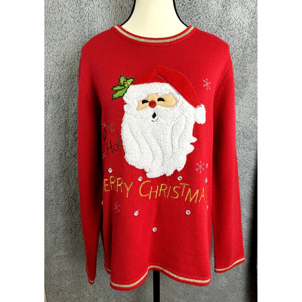 Ugly Christmas Sweater Womens Large Red Gold Grandmacore Grannycore Festive